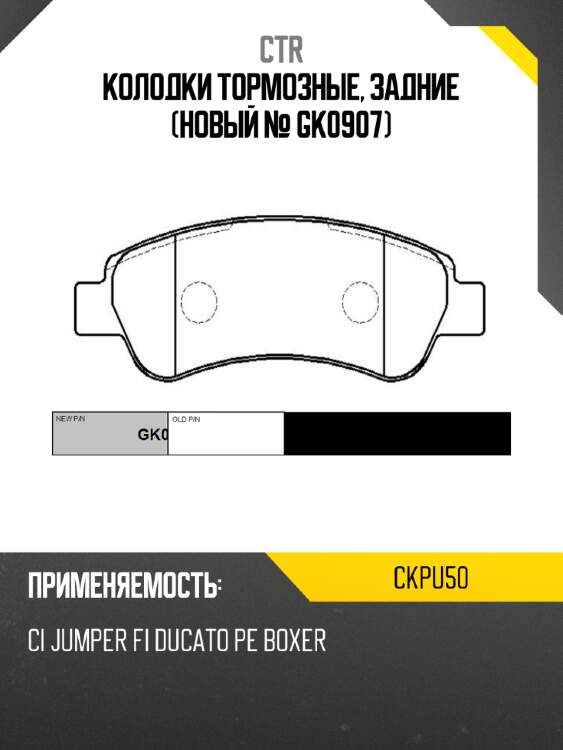 Колодки тормозные, задние (новый № gk0907) ctr ckpu50