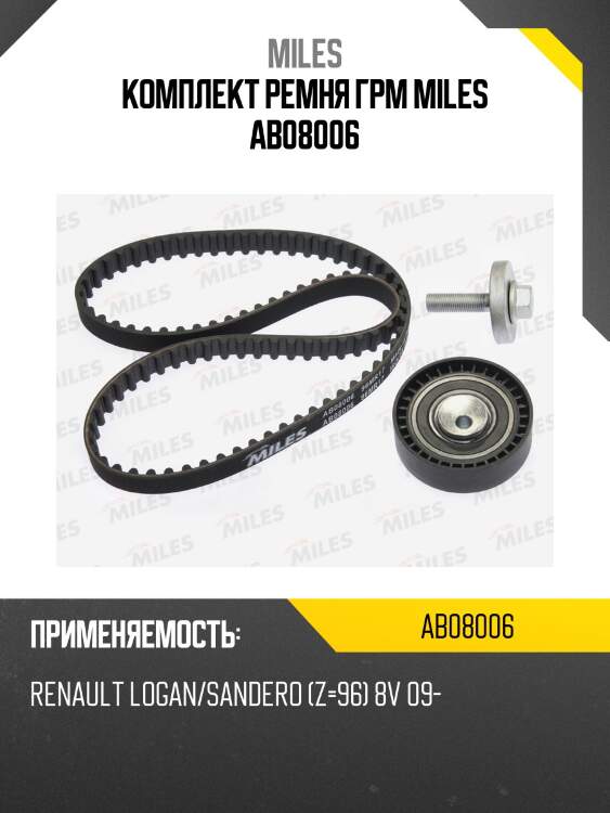 Комплект ремня грм renault logan/sandero (z96) 8v 09- ab08006 miles