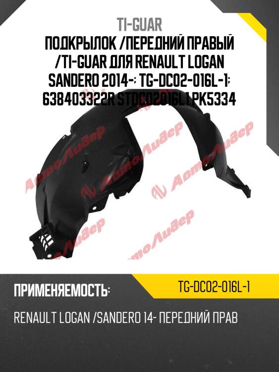 Подкрылок /передний правый /ti-guar для renault logan sandero 2014-  tg-dc02-016l-1  638403322r stdc02016l1 pk5334