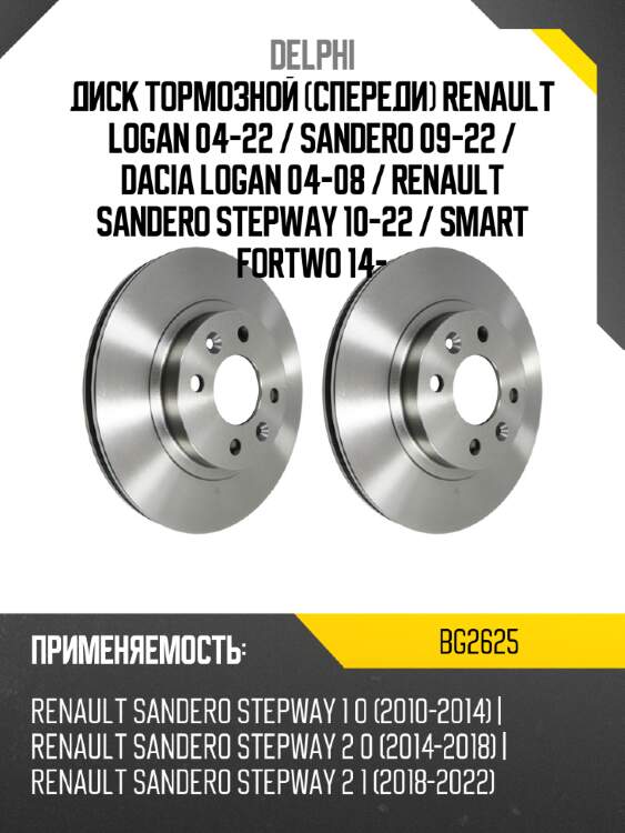 Диск тормозной спереди renault logan 04-22  delphi bg2625