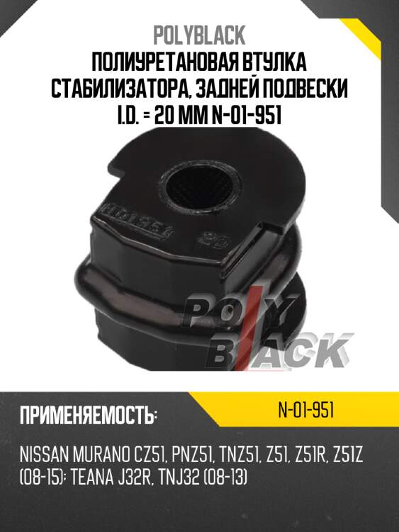Полиуретановая втулка стабилизатора, задней подвески i.d. = 20 мм n-01-951