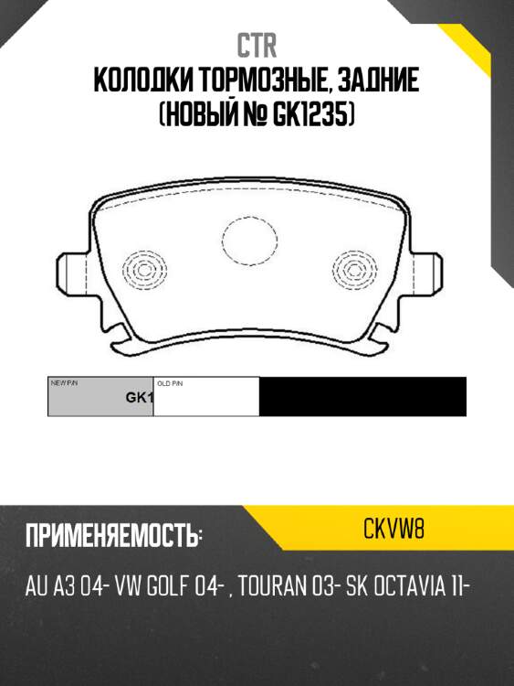 Колодки тормозные, задние (новый № gk1235) ctr ckvw8