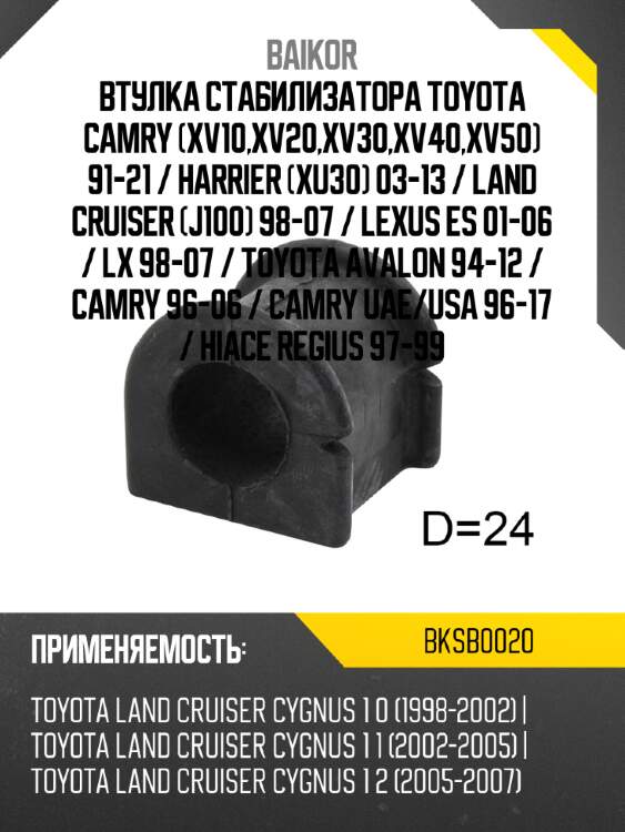 Втулка стабилизатора toyota camry xv10,xv20,xv30,xv40,xv50 91-21  baikor bksb0020