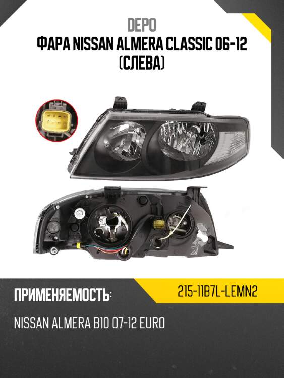 Фара nissan almera classic 06-12 слева depo 215-11b7l-lemn2