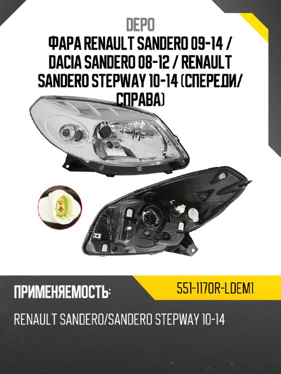 Фара renault sandero 09-14  depo 551-1170r-ldem1