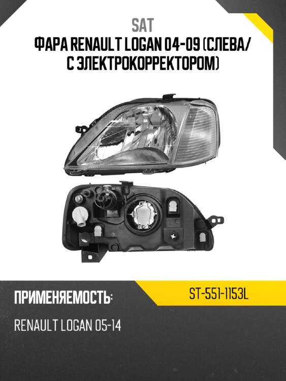 Фара renault logan 04-09 слева sat st-551-1153l