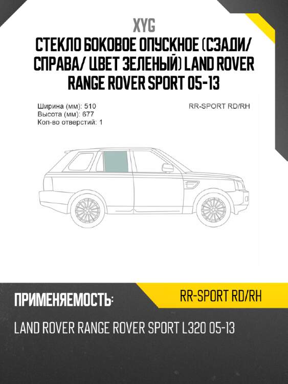 Стекло боковое опускное сзади xyg rr-sport rd/rh