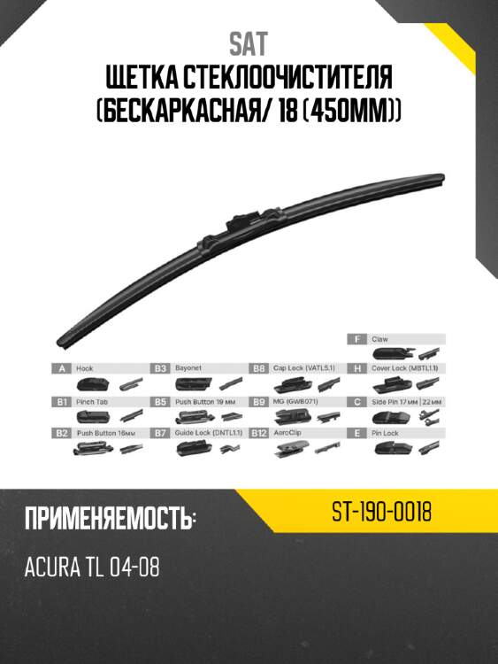 Щетка стеклоочистителя бескаркасная sat st-190-0018