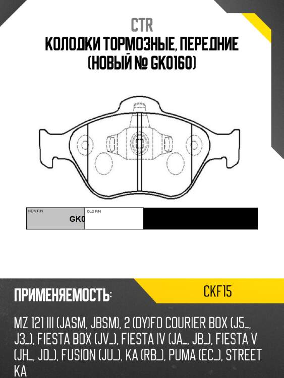 Колодки тормозные, передние (новый № gk0160) ctr ckf15