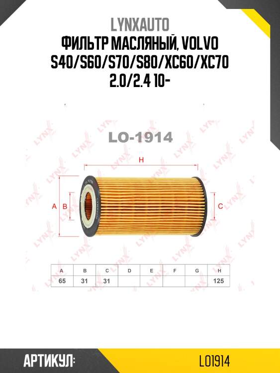 Фильтр масляный, volvo s40/s60/s70/s80/xc60/xc70 2.0/2.4 10-