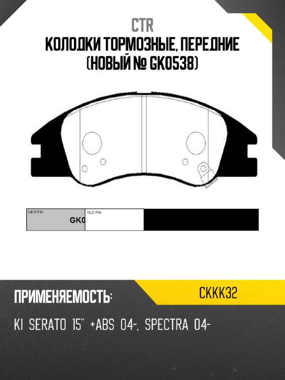 Колодки тормозные, передние (новый № gk0538) ctr ckkk32