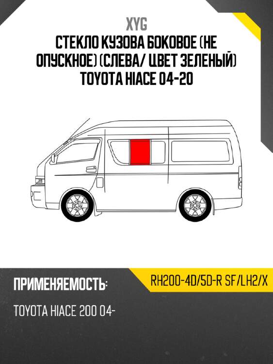 Стекло кузова боковое не опускное слева xyg rh200-4d/5d-r sf/lh2/x