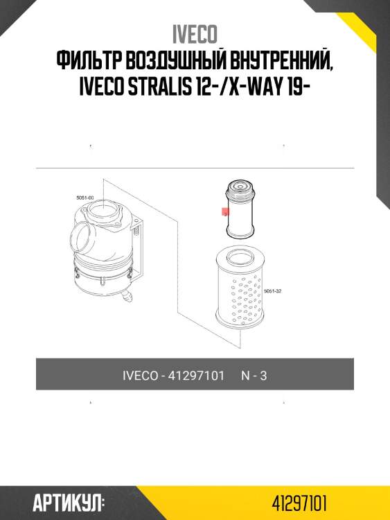 Фильтр воздушный внутренний, iveco stralis 12-/x-way 19-
