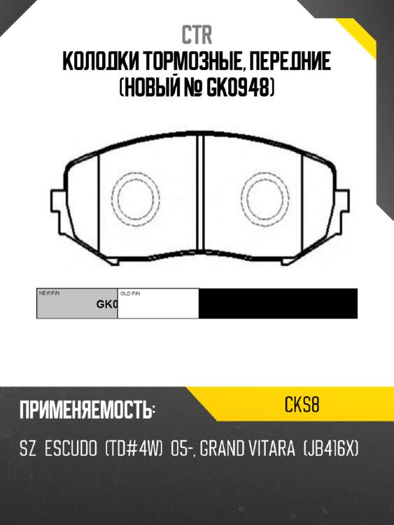 Колодки тормозные, передние (новый № gk0948) ctr cks8