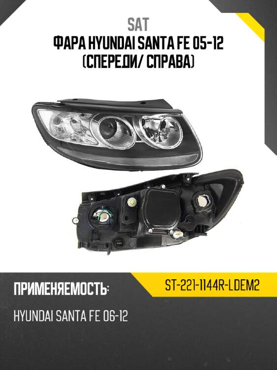 Фара hyundai santa fe 05-12 спереди sat st-221-1144r-ldem2