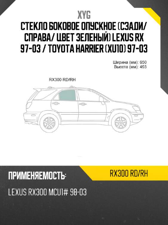 Стекло боковое опускное сзади xyg rx300 rd/rh