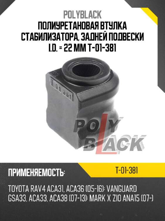 Полиуретановая втулка стабилизатора, задней подвески i.d. = 22 мм t-01-381