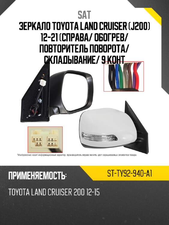 Зеркало toyota land cruiser j200 12-21 справа sat st-ty92-940-a1
