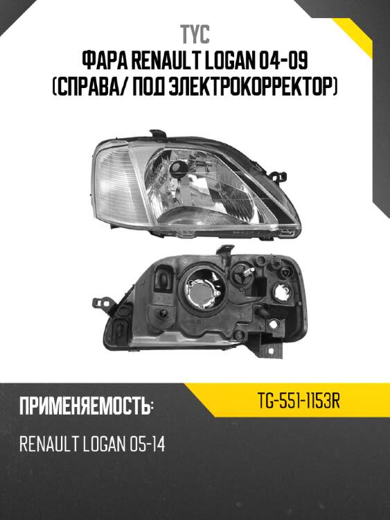 Фара renault logan 04-09 справа tyc tg-551-1153r