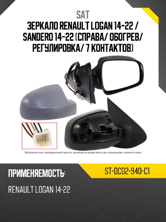 Зеркало renault logan 14-22  sat st-dc02-940-c1