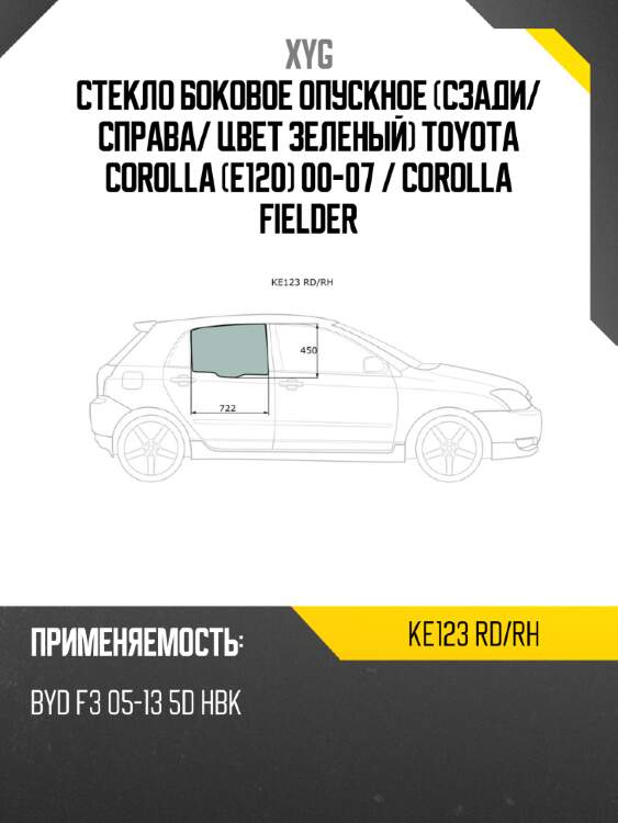 Стекло боковое опускное сзади xyg ke123 rd/rh