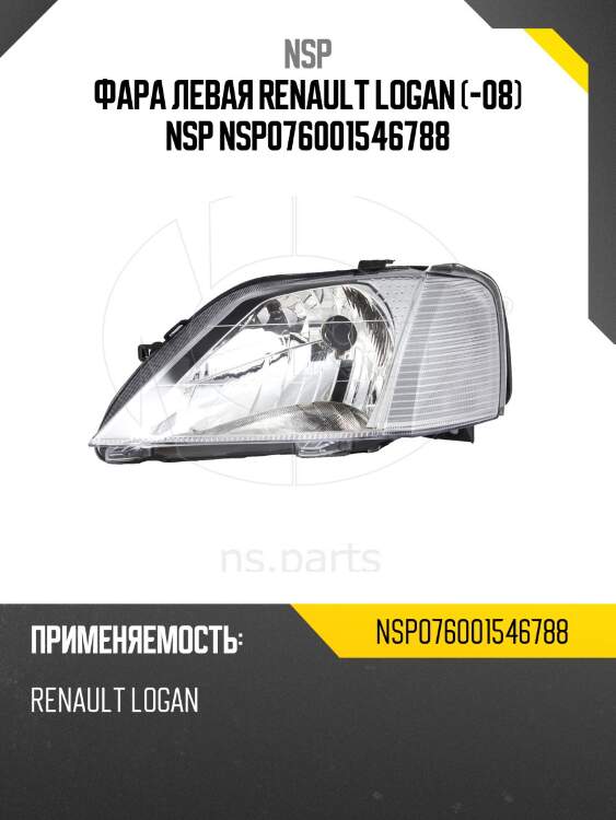 Фара левая renault logan (-08) nsp nsp076001546788