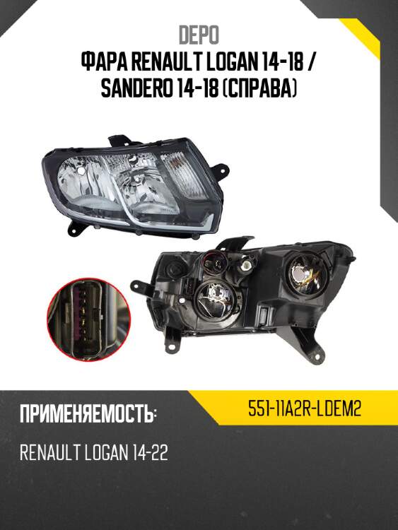 Фара renault logan 14-18  depo 551-11a2r-ldem2