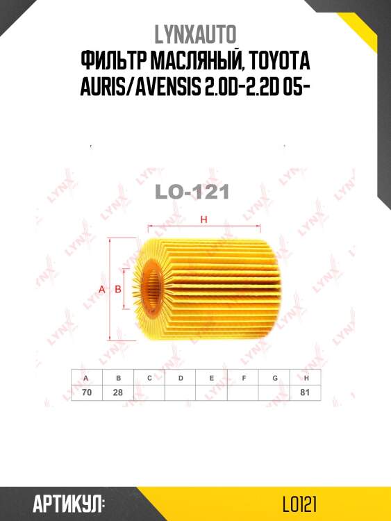 Фильтр масляный (картридж) LYNXauto LO121