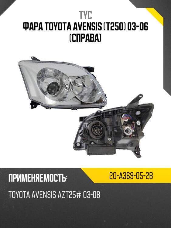 Фара toyota avensis t250 03-06 справа tyc 20-a369-05-2b