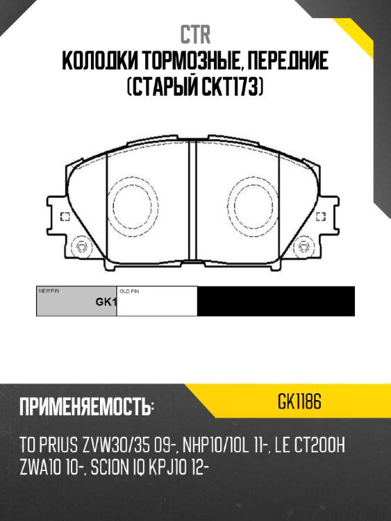 Колодки тормозные, передние (старый ckt173) ctr gk1186